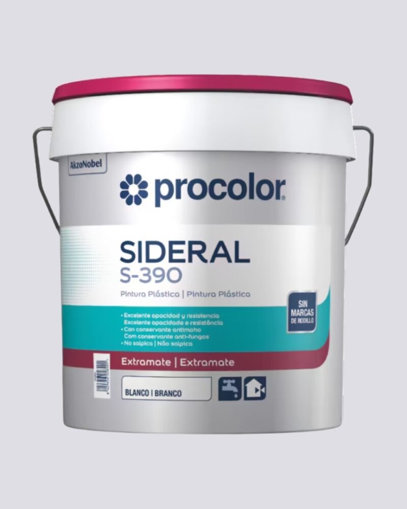Tinta Plástica Extra‑Mate Branco SIDERAL S‑390 PROCOLOR Interior/Exterior 15 L Alta Opacidade Anti‑Mofo Secagem Rápida – Alta Qualidade PROCOLOR