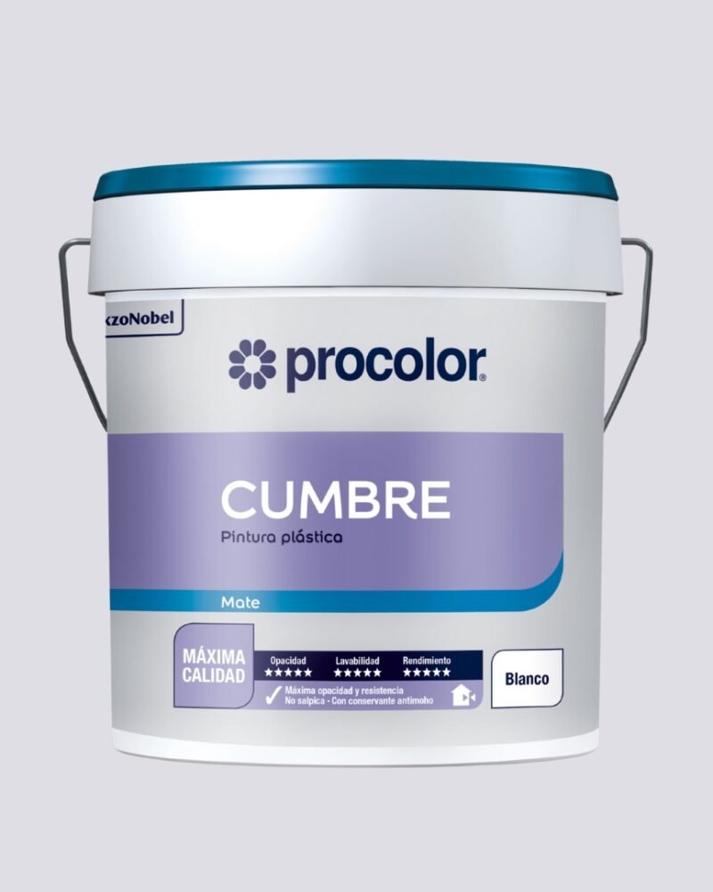 Tinta Plástica Mate Branco CUMBRE PROCOLOR Interior/Exterior 15 L Alta Lavabilidade Máxima Opacidade Anti‑Mofo Não Salpica – Alta Qualidade PROCOLORe
