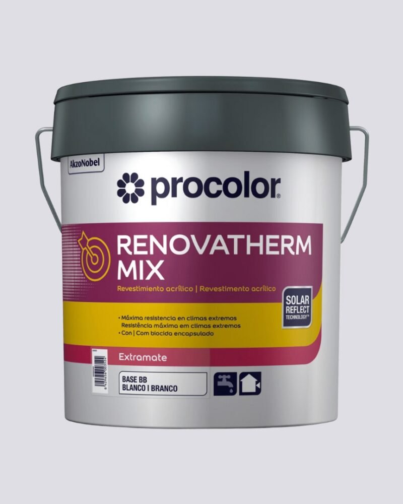 Base BB Tinta Acrílica Exterior Renovatherm MIX – PROCOLOR | Alta Durabilidade, Proteção Solar Sol Reflect, Impermeável W3, Anti-Mofo, Barreira Anti-Carbonatação, Acabamento Extra Mate Branco