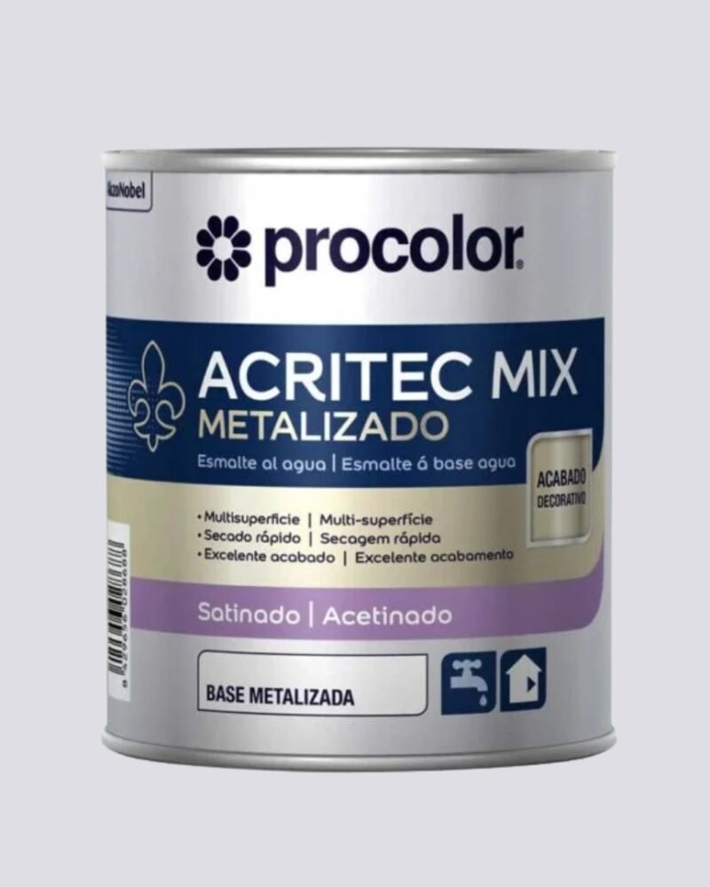 Tinta Esmalte Acritec Metalizado – Acabamento Decorativo Metalizado para Paredes, Tetos, Madeira e Metal – Procolor