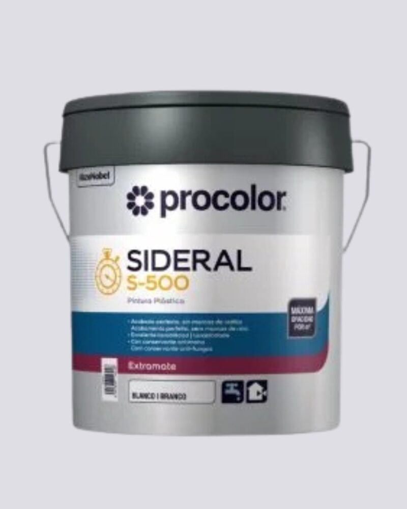 Tinta Plástica Extra Mate Branco SIDERAL S-500 Interior/Exterior – PROCOLOR | Monocamada, Lavável Classe 1, Anti-Mofo, Não Salpica