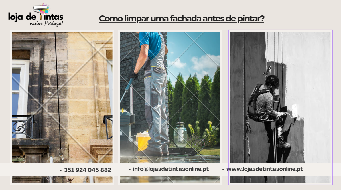 Fachada a ser limpa antes da pintura.