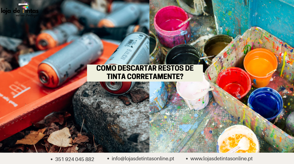 Recipientes de tinta e materiais de pintura prontos para descarte adequado.